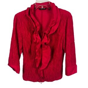 Samuel Dong Women's Red Textured Ruffle Front Full‎ Zip Top Wearable Art- Size M